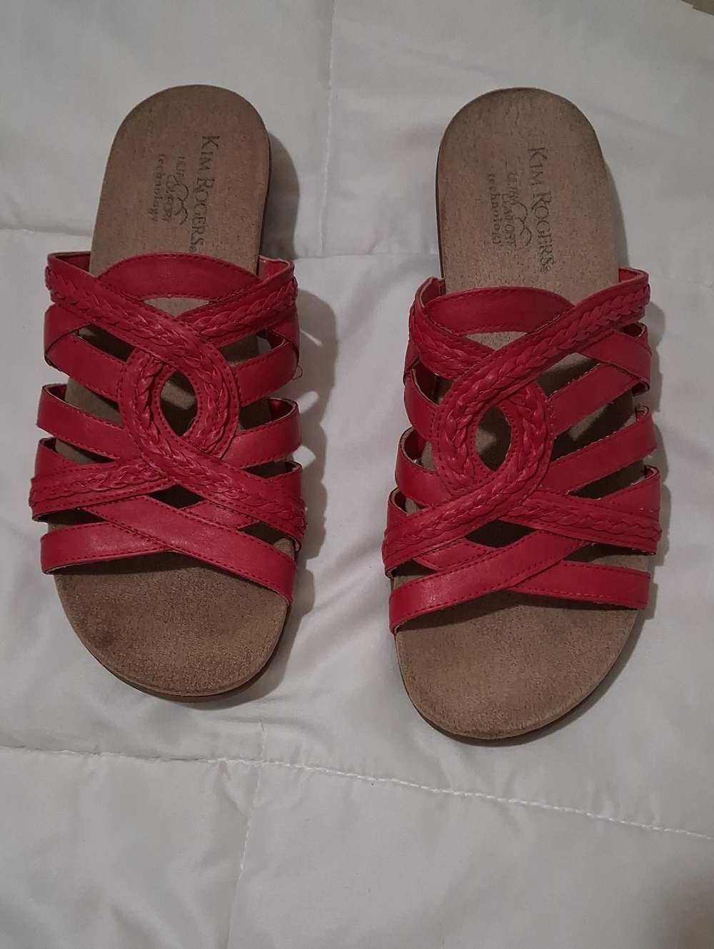 Kim Rogers Red Braided Multi-Strap Slide Sandals